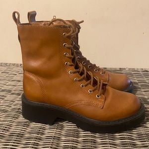 Steve Madden cognac leather combat booties new